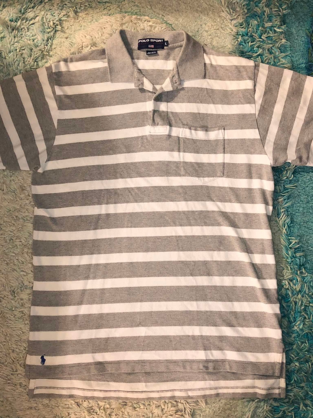 Ralph Lauren Polo Sport Gray and White Striped Short-Sleeve Polo